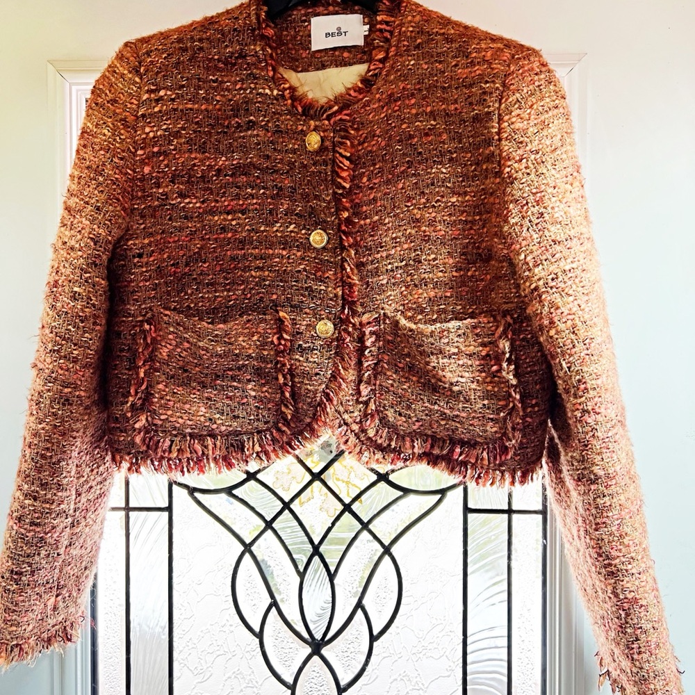 BEST - Tweed Cropped Puffy Lined Jacket with pockets
